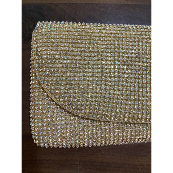 Vintage Rhinestone Evening Clutch Purse Gold Light Chain Should Strap Formal - Picture 2 of 11